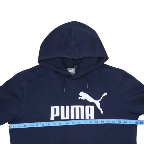 Puma Men's Blue Pullover Hoodie Small Logo Fleece Sweatshirt