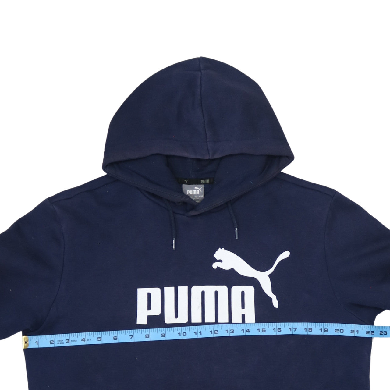 Puma Men's Blue Pullover Hoodie Small Logo Fleece Sweatshirt
