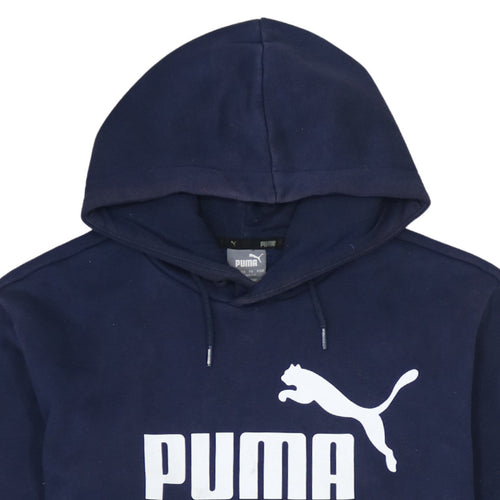 Puma Men's Blue Pullover Hoodie Small Logo Fleece Sweatshirt