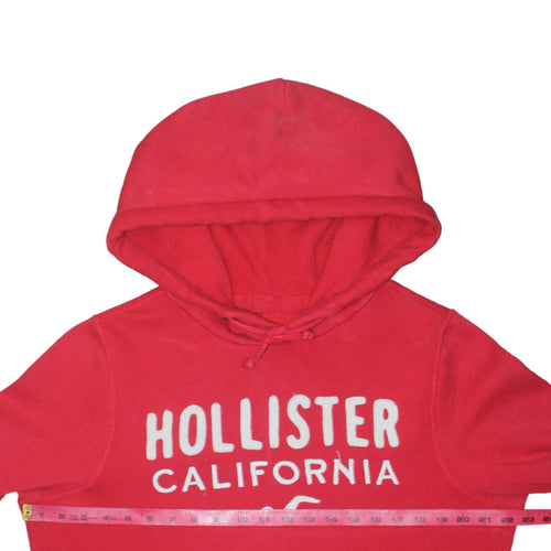 Hollister Men's Red Pullover Hoodie M Logo Graphic Cotton Fleece