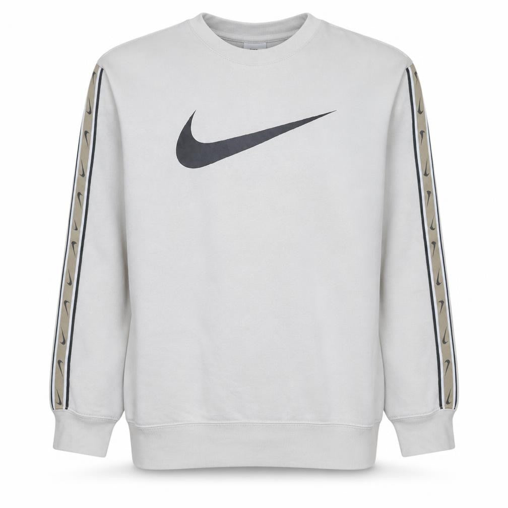 Front view of Nike Men's White Small Logo Pullover Sweatshirt Crew Neck Sportswear