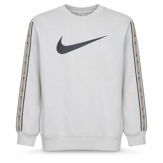 Front view of Nike Men's White Small Logo Pullover Sweatshirt Crew Neck Sportswear