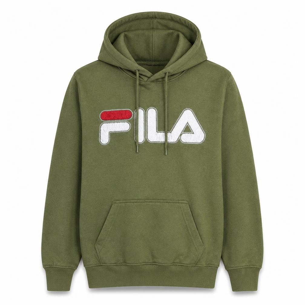 Front view of Fila Women’s Green Pullover Hoodie Small Logo Print Casual