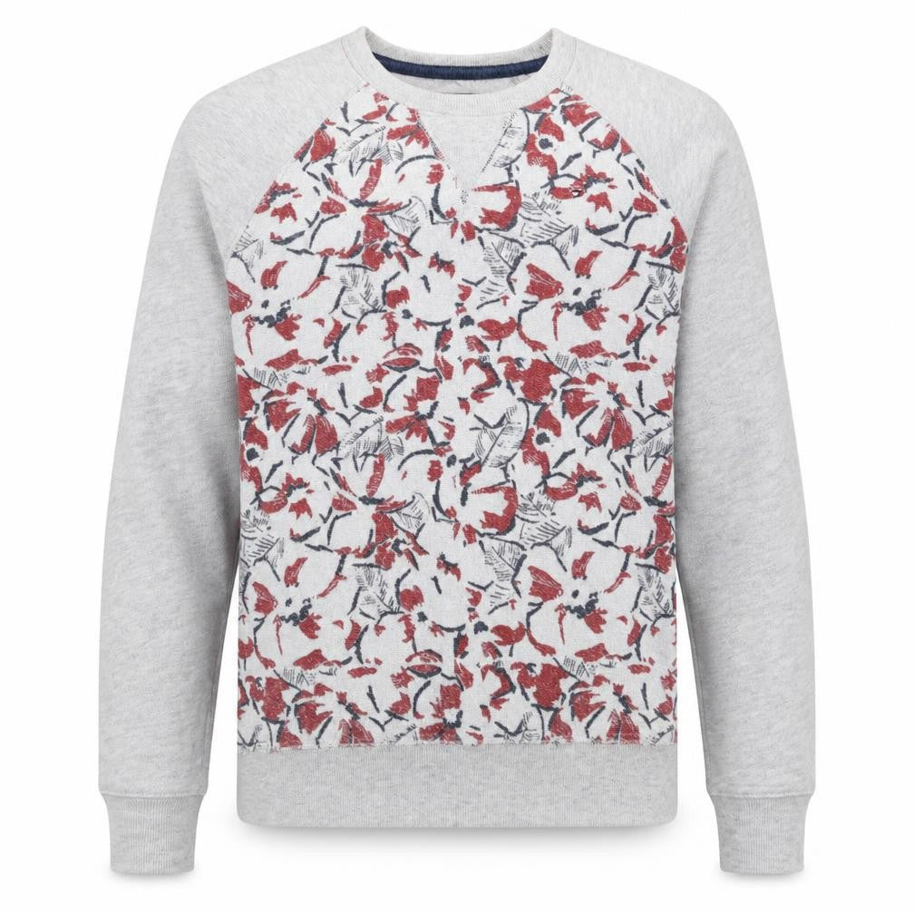 Front view of Tommy Hilfiger Men's Grey Floral Crew Neck Sweatshirt, size L