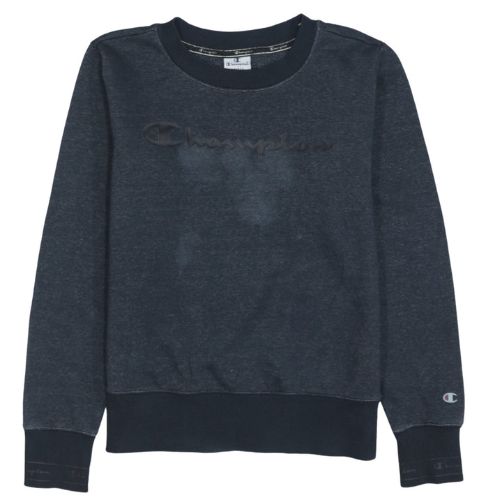 Champion Womens Navy Blue Small Pullover Sweatshirt Logo Crew Neck