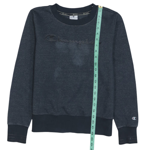 Champion Womens Navy Blue Small Pullover Sweatshirt Logo Crew Neck
