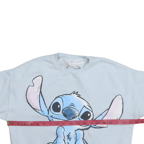 ZARA Girls Blue Stitch Disney Sweatshirt 13-14 Years Pullover Crew Neck