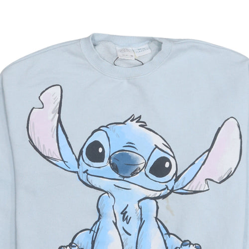 ZARA Girls Blue Stitch Disney Sweatshirt 13-14 Years Pullover Crew Neck