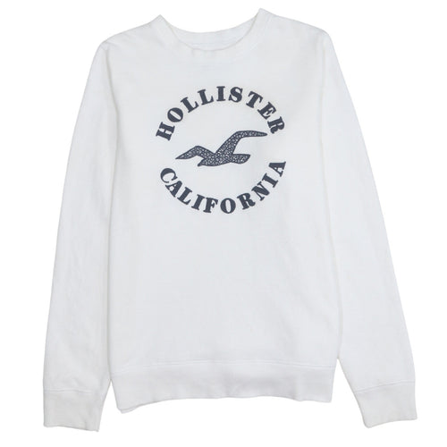Hollister Men White Crew Neck Logo Pullover Sweatshirt S