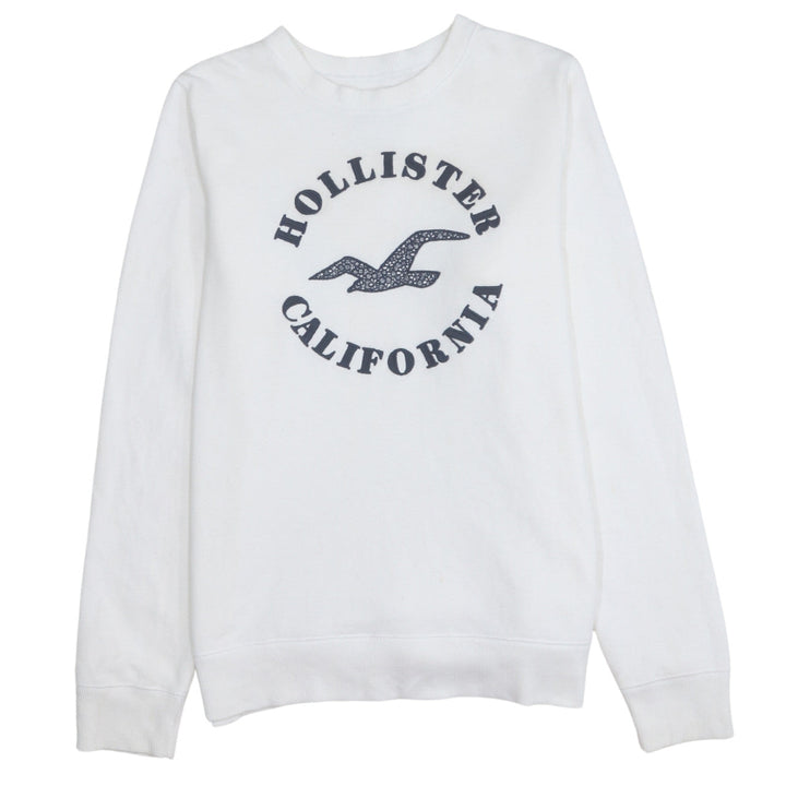 Hollister Men White Crew Neck Logo Pullover Sweatshirt S