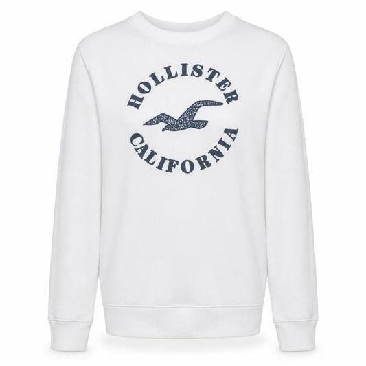 Front view of Hollister Men White Crew Neck Logo Pullover Sweatshirt S