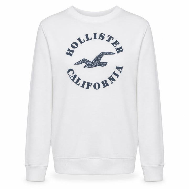 Hollister Men White Crew Neck Logo Pullover Sweatshirt S