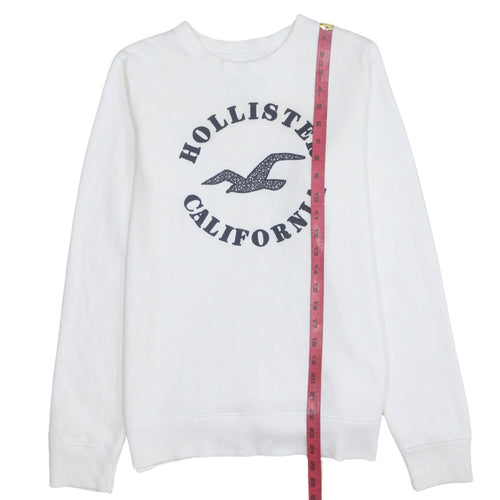 Hollister Men White Crew Neck Logo Pullover Sweatshirt S
