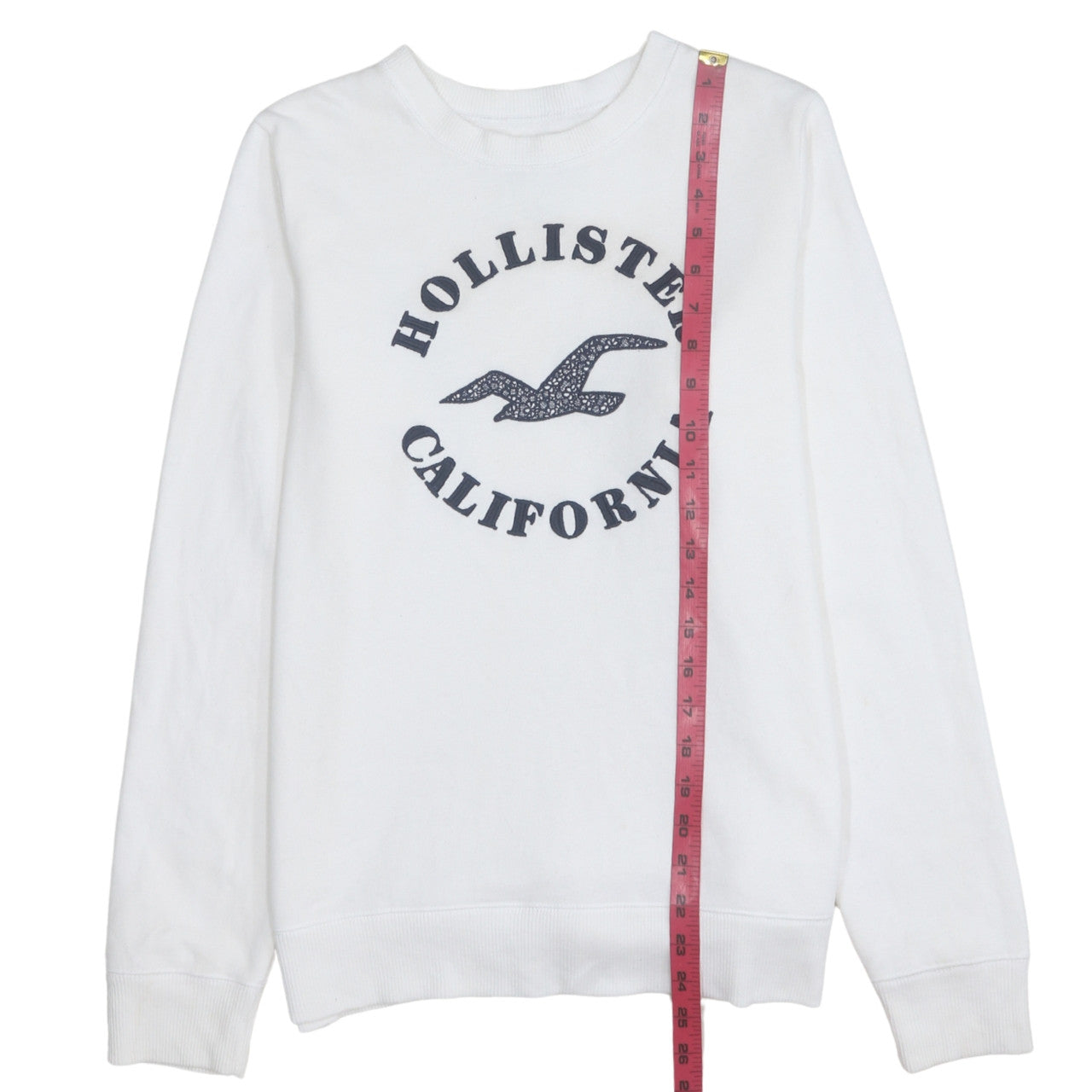 Hollister Men White Crew Neck Logo Pullover Sweatshirt S