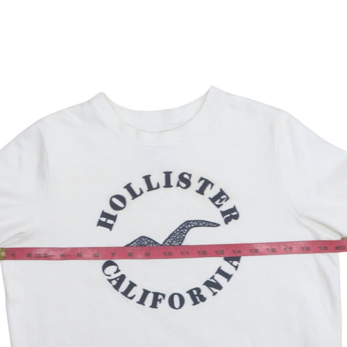 Hollister Men White Crew Neck Logo Pullover Sweatshirt S