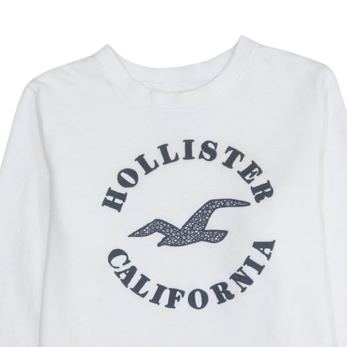 Hollister Men White Crew Neck Logo Pullover Sweatshirt S