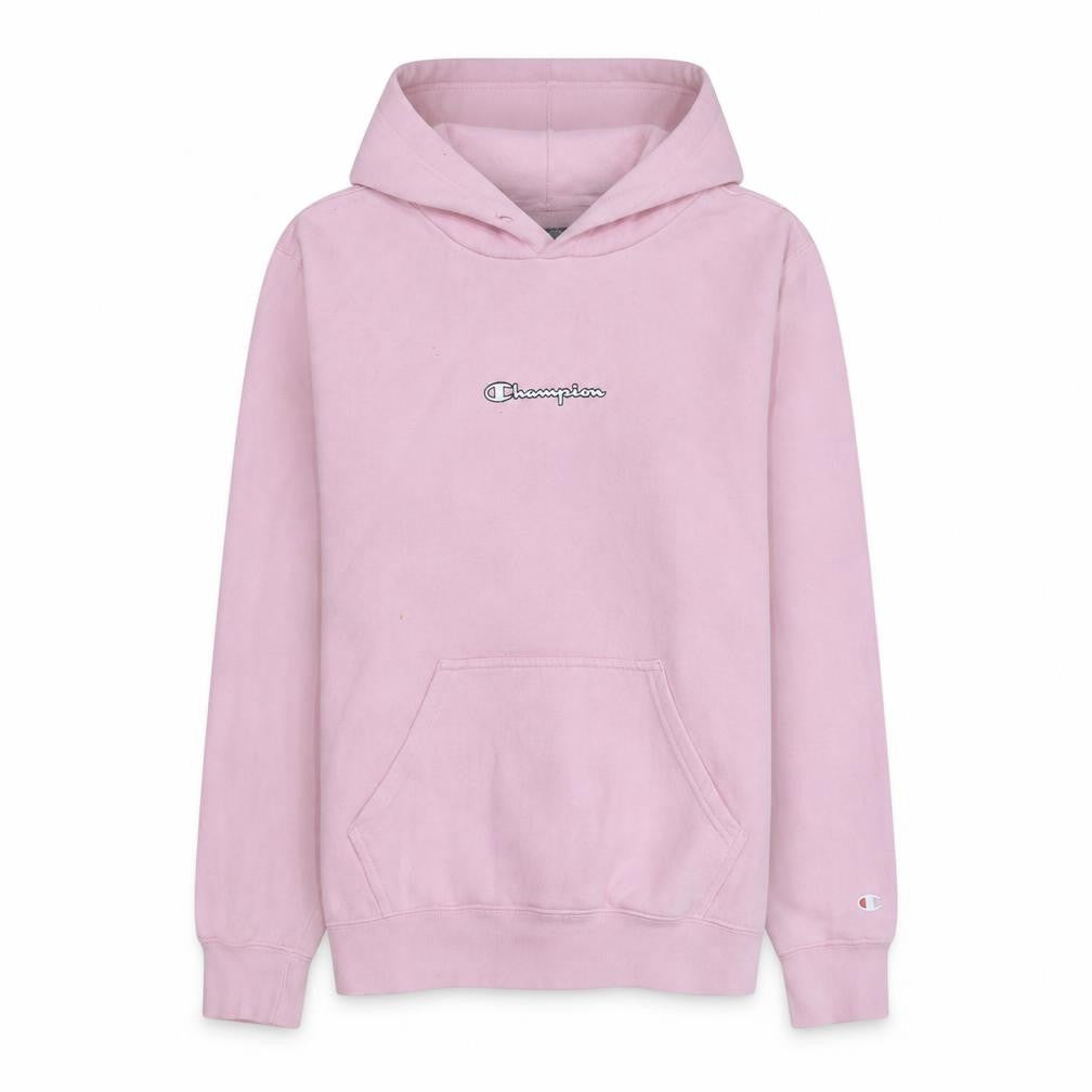 Front view of Champion Women's Pink Pullover Hoodie Small Cotton Blend Logo Sweatshirt