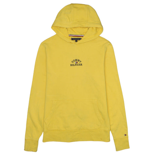 Tommy Hilfiger Men Yellow Small Pullover Hoodie Embroidered Logo