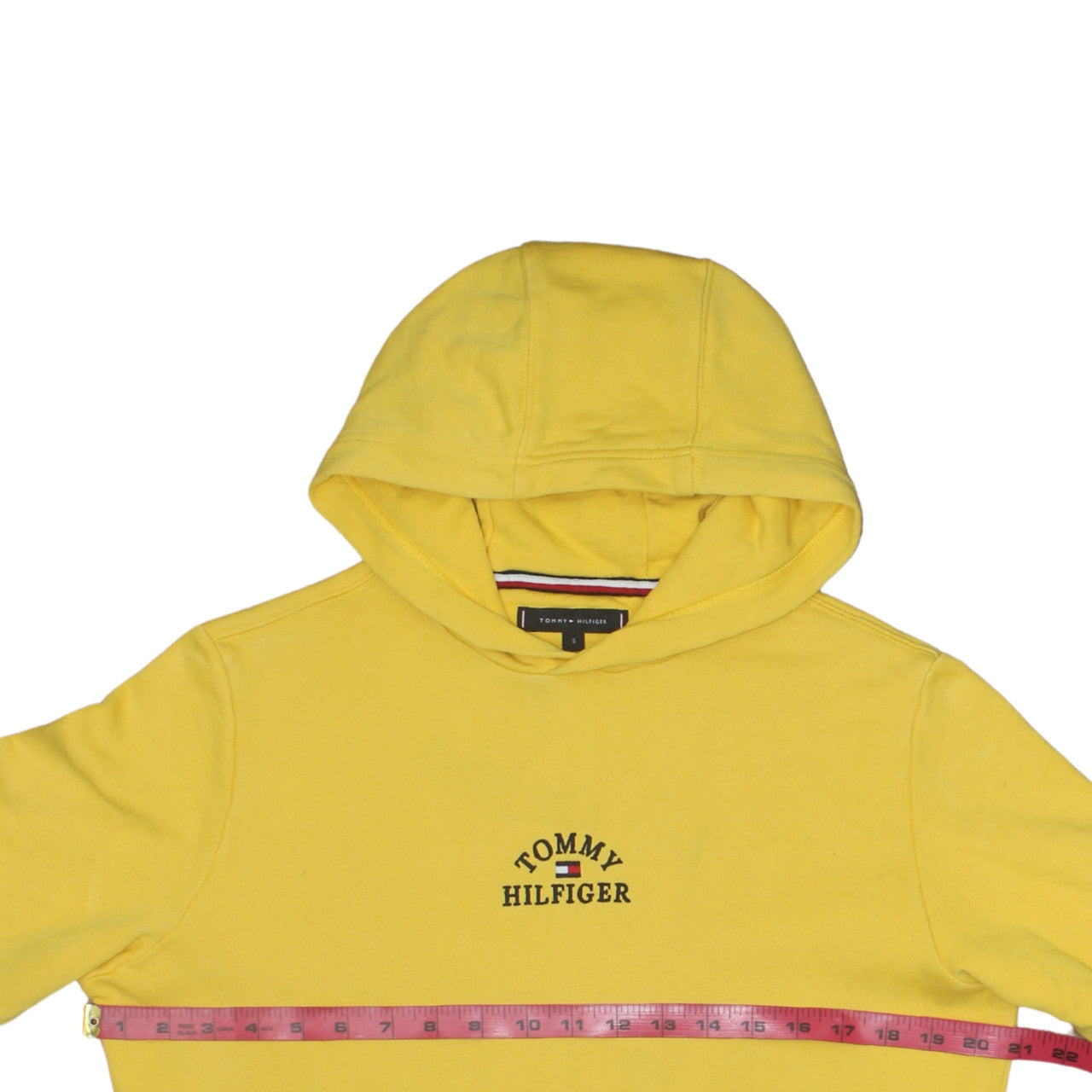 Tommy Hilfiger Men Yellow Small Pullover Hoodie Embroidered Logo