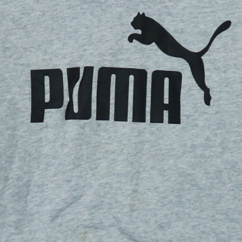 Puma Womens Grey Pullover Hoodie Size 12 Graphic Logo Casual