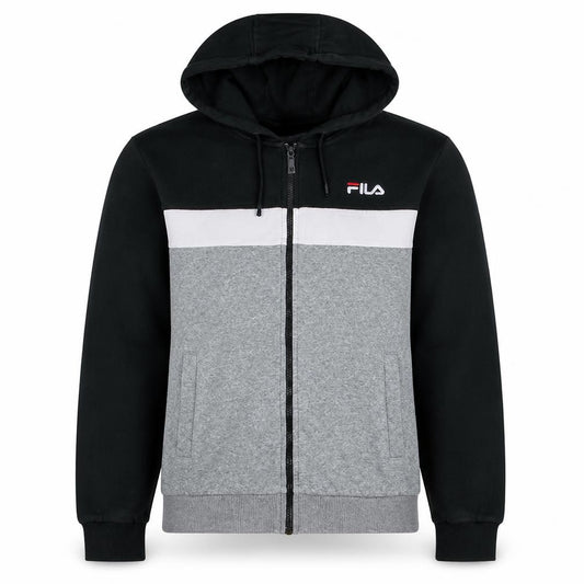 Front view of Fila Men's Grey Black Full Zip Hoodie, size M