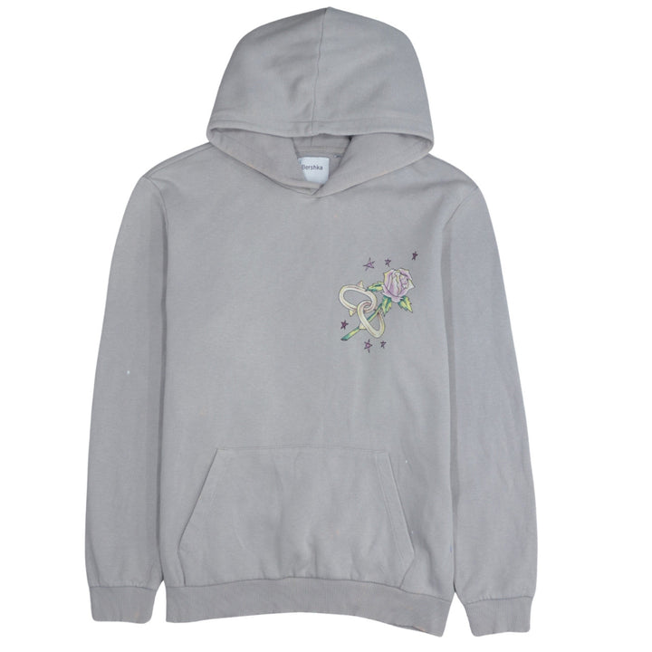 Bershka Men's Grey Pullover Hoodie L Romantic Skull Graphic