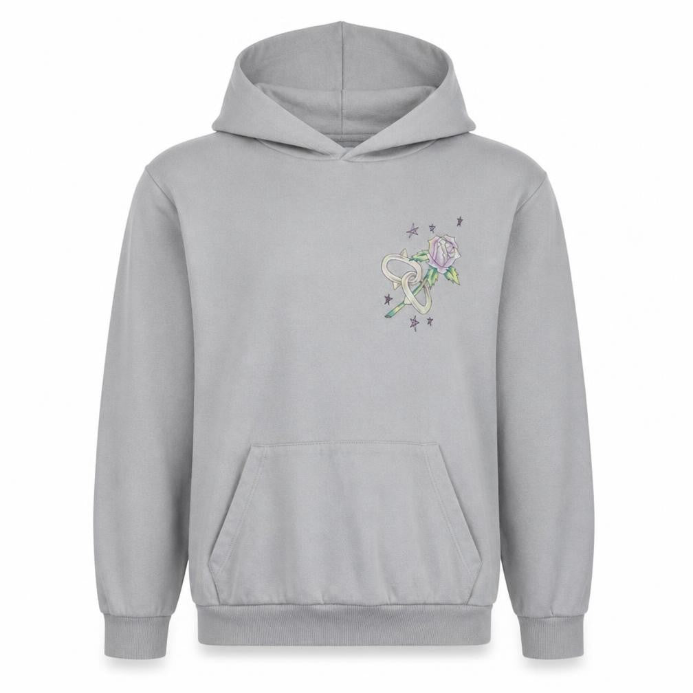 Front view of Bershka Men's Grey Pullover Hoodie L Romantic Skull Graphic
