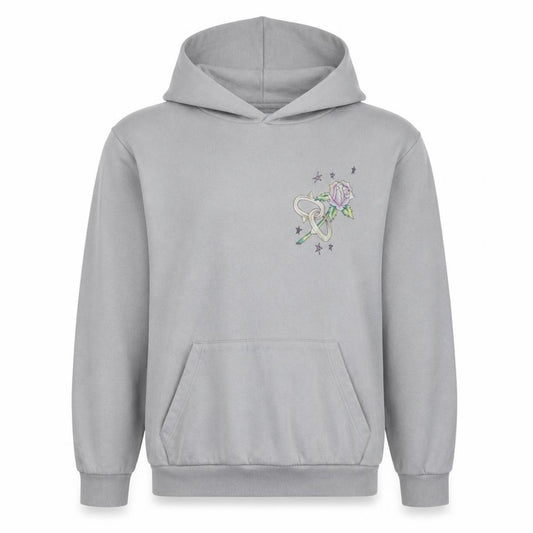 Front view of Bershka Men's Grey Pullover Hoodie L Romantic Skull Graphic