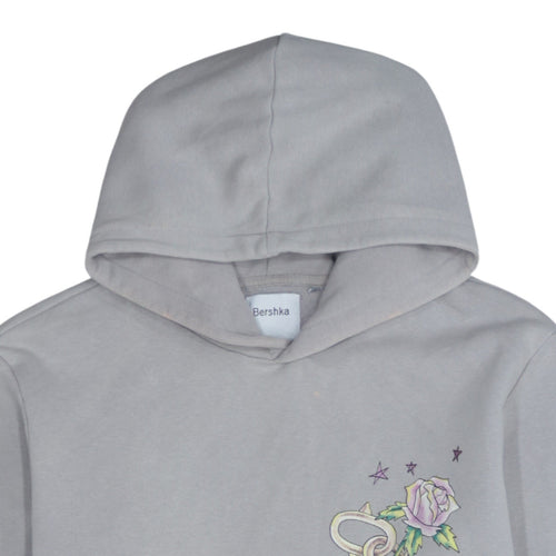 Bershka Men's Grey Pullover Hoodie L Romantic Skull Graphic