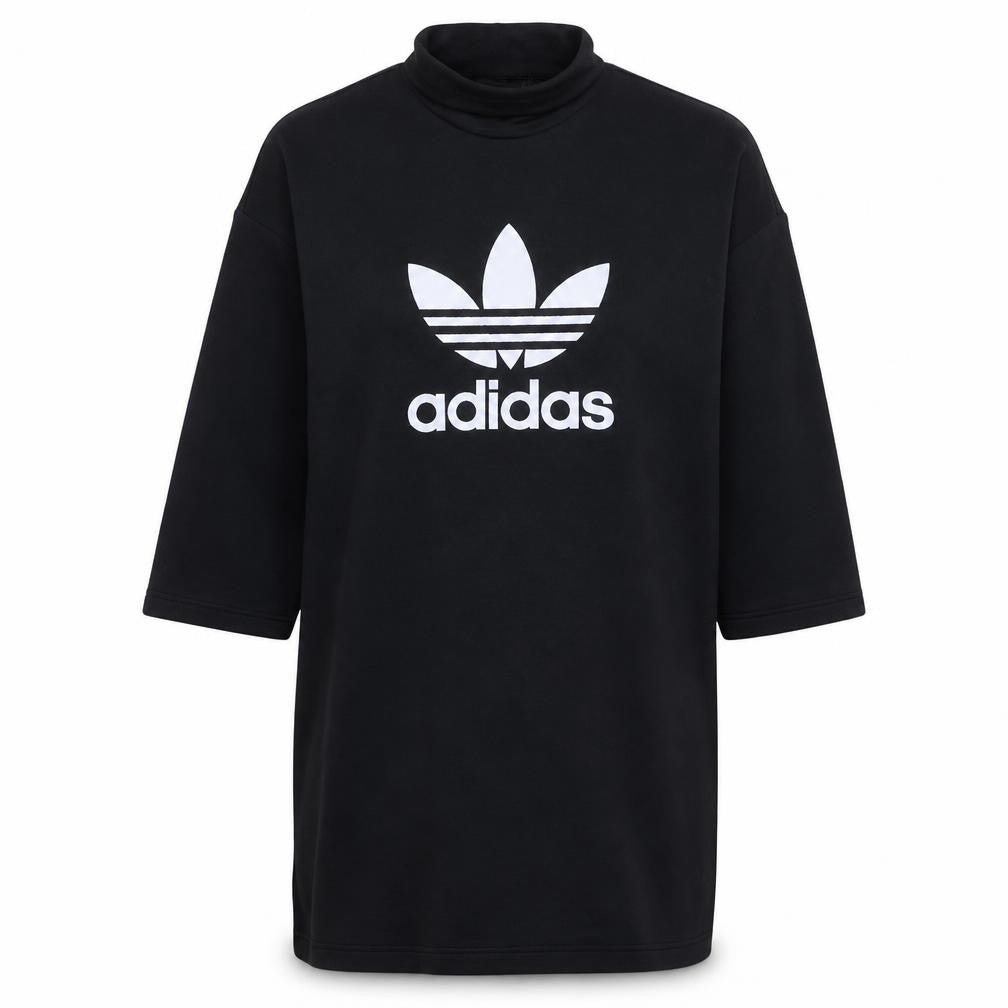 Front view of Adidas x Pharrell Williams Women's Black Tunic Sweatshirt L Long Sleeve Logo