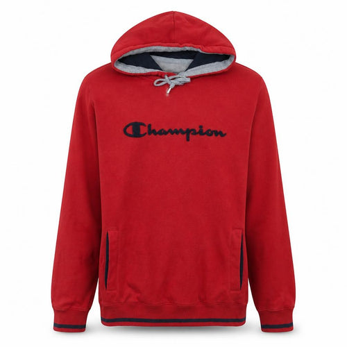 Champion Men's Red Pullover Hoodie L Logo Sports Fleece
