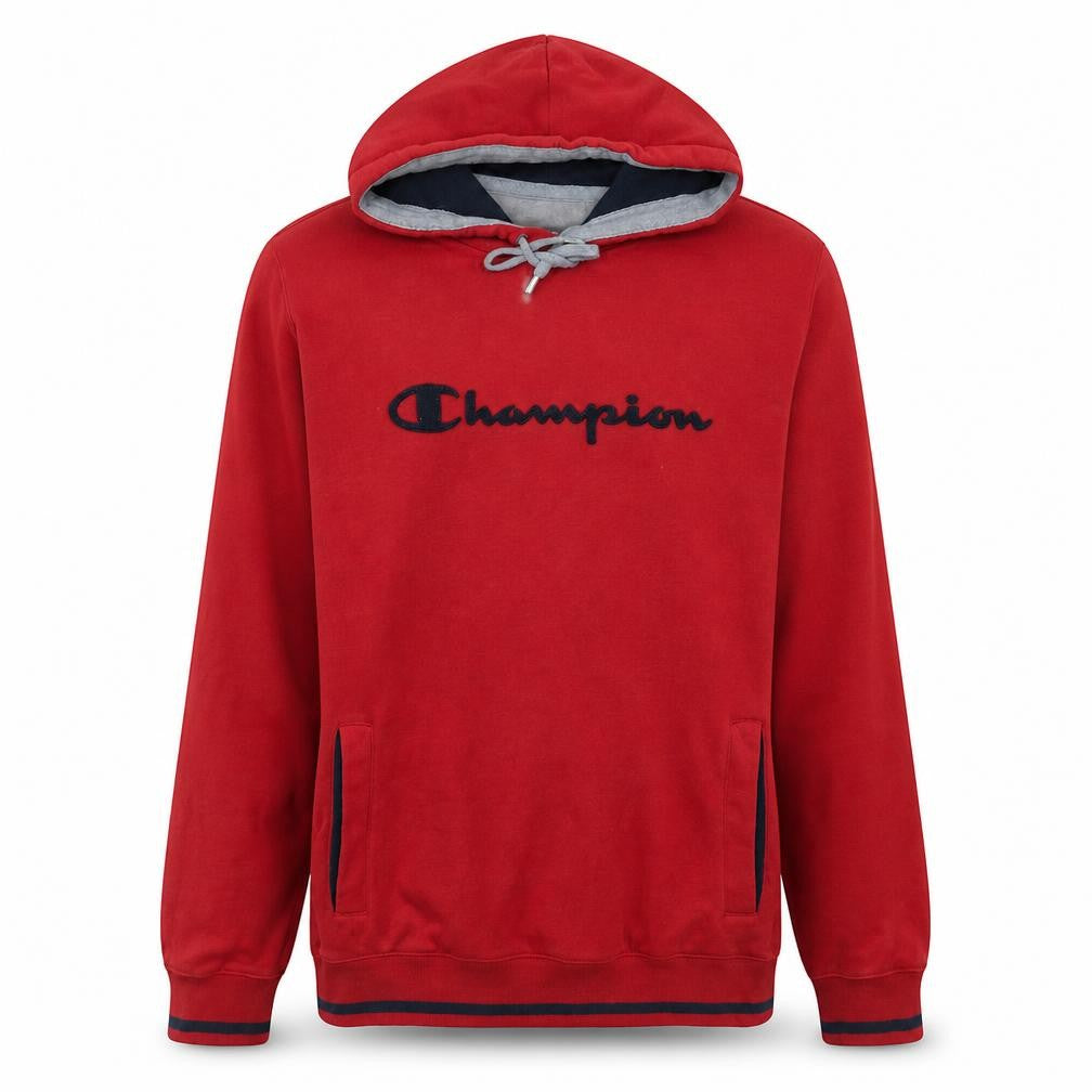 Champion Men's Red Pullover Hoodie L Logo Sports Fleece