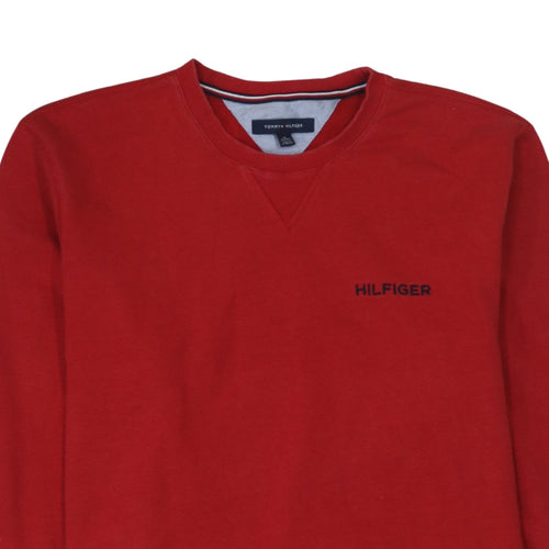 Tommy Hilfiger Men’s Red Logo Crew Neck Sweatshirt XL Regular Fit