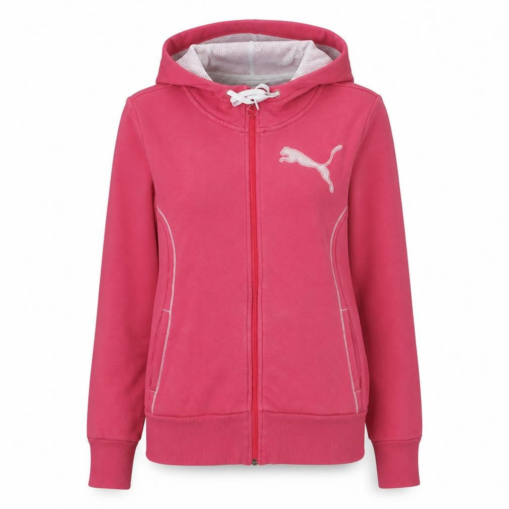 Front view of PUMA women’s pink hooded full zip sweatshirt uk 10