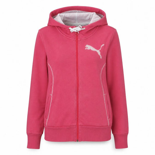 Front view of PUMA women’s pink hooded full zip sweatshirt uk 10