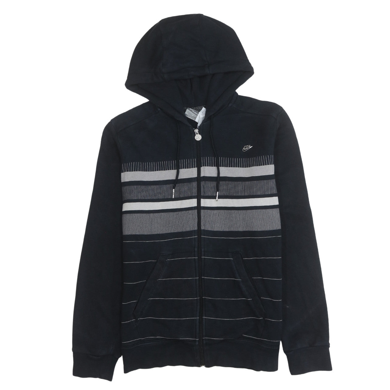 Nike Mens Black Striped Full Zip Hoodie Size S Regular Fit