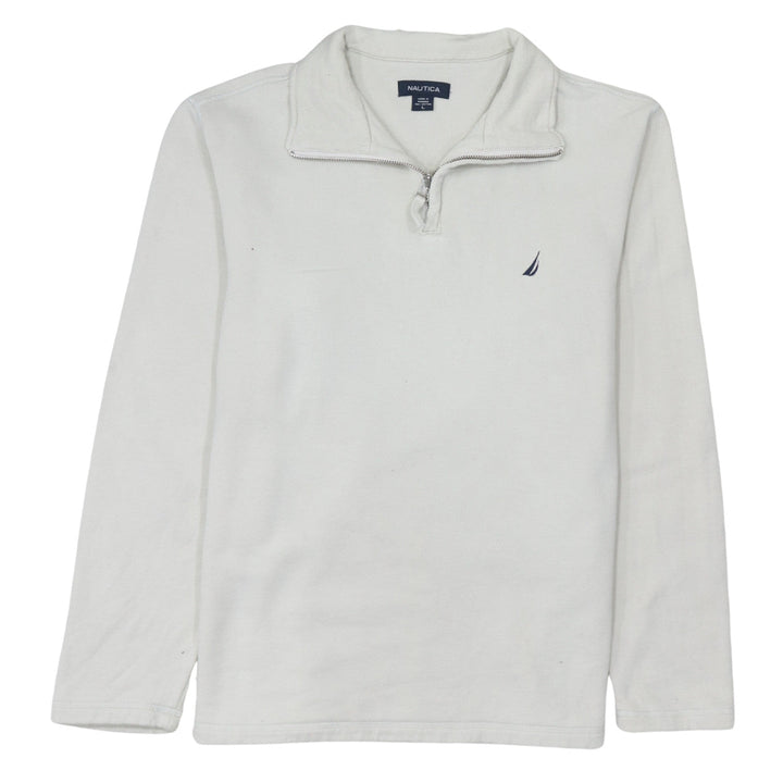Nautica Men’s White 1/4 Zip Cotton Sweatshirt L Classic Fit