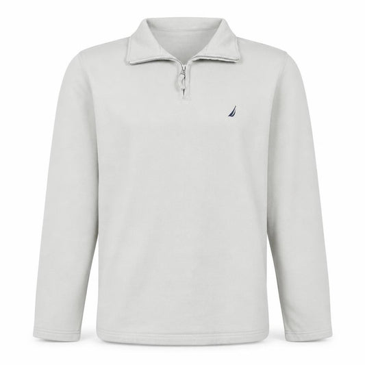 Front view of Nautica Men’s White 1/4 Zip Cotton Sweatshirt L Classic Fit