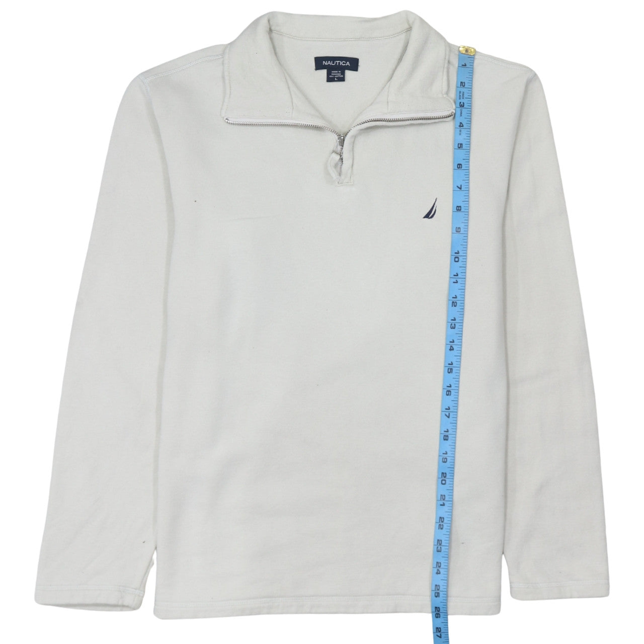 Nautica Men’s White 1/4 Zip Cotton Sweatshirt L Classic Fit