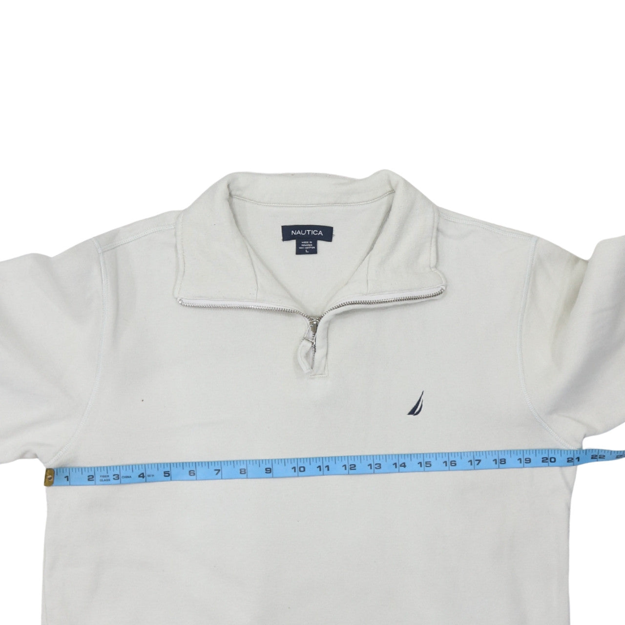 Nautica Men’s White 1/4 Zip Cotton Sweatshirt L Classic Fit