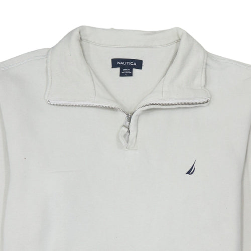 Nautica Men’s White 1/4 Zip Cotton Sweatshirt L Classic Fit