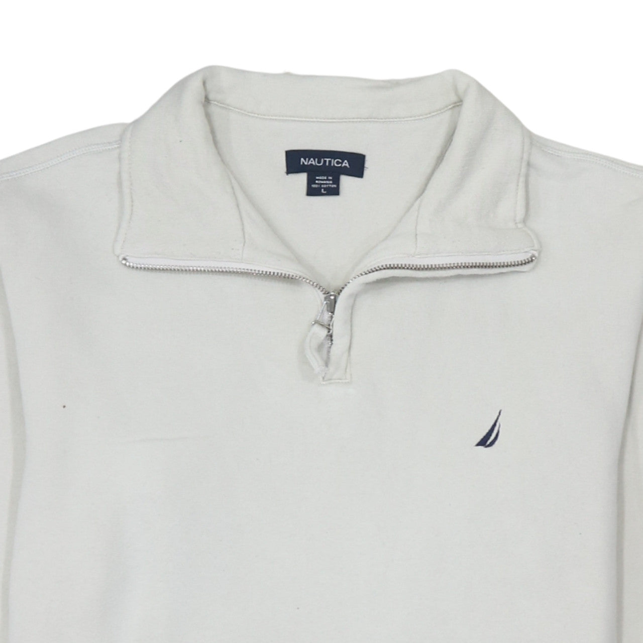 Nautica Men’s White 1/4 Zip Cotton Sweatshirt L Classic Fit