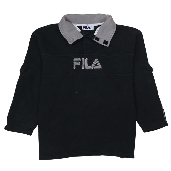Fila Mens Black Collared Henley Sweatshirt M Embroidered Logo