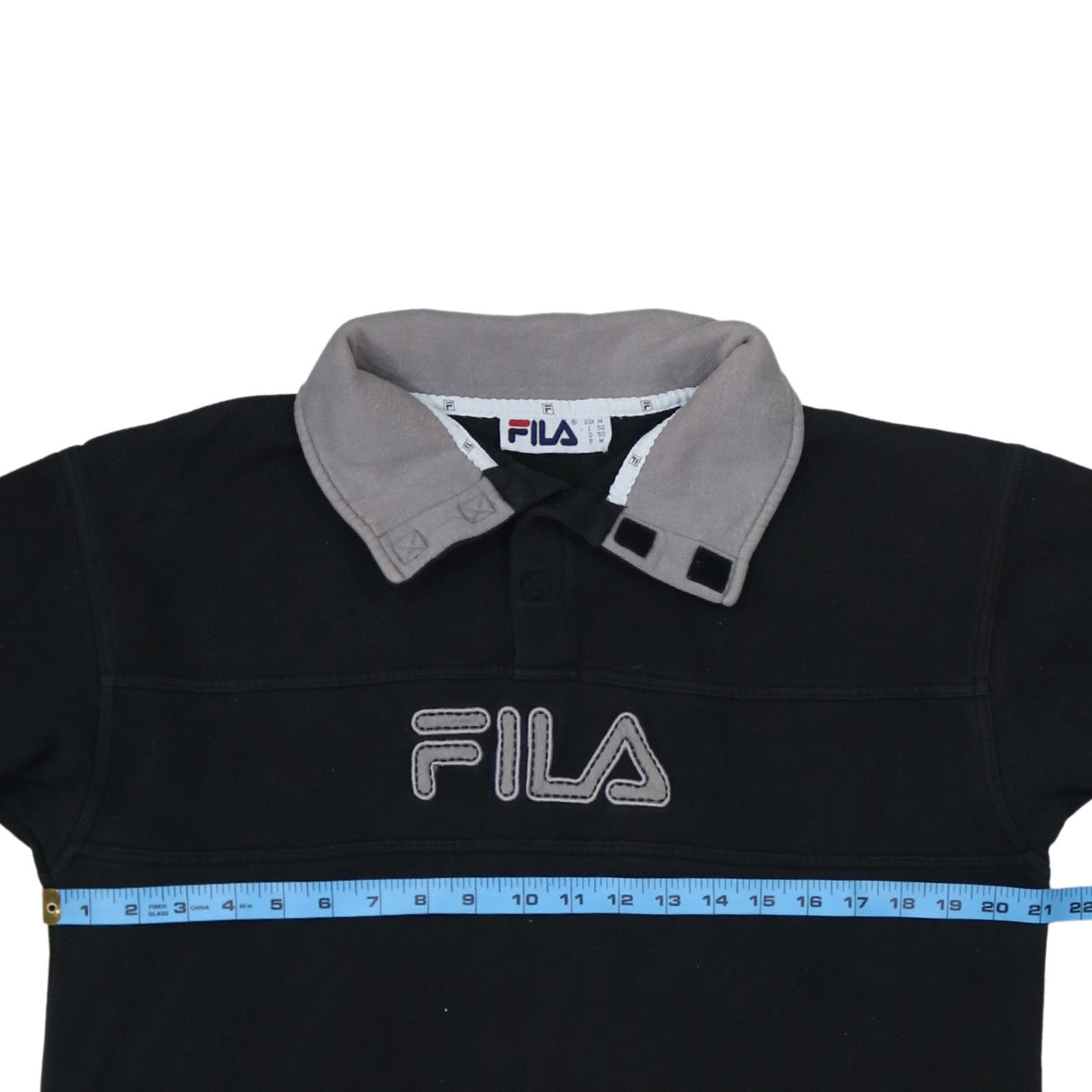 Fila Mens Black Collared Henley Sweatshirt M Embroidered Logo