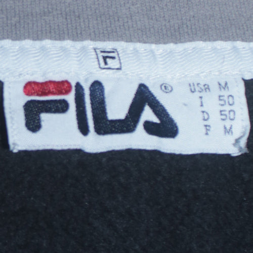 Fila Mens Black Collared Henley Sweatshirt M Embroidered Logo