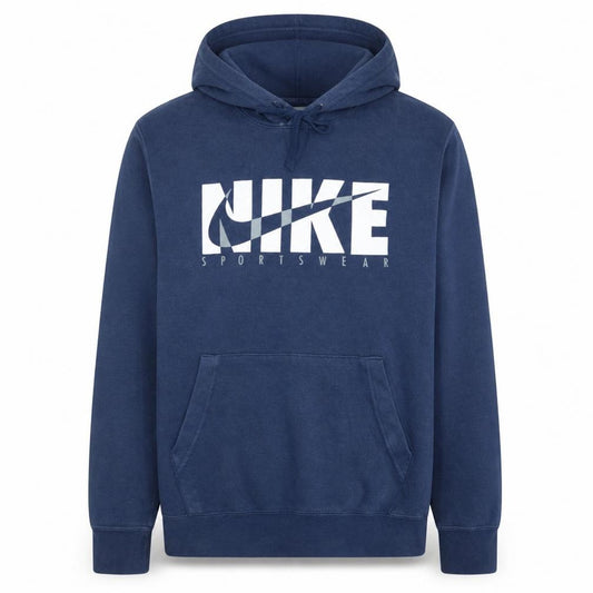 Front view of Nike Men's Blue Pullover Hoodie Small Tall Sportswear Logo