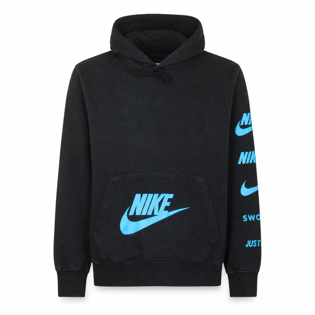 Front view of Nike Men's Black Pullover Hoodie Small Logo Graphic Sportswear