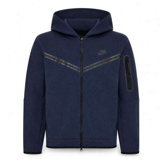 Front view of Nike Men's Navy Blue Full Zip Hoodie, size M, Cotton Fleece