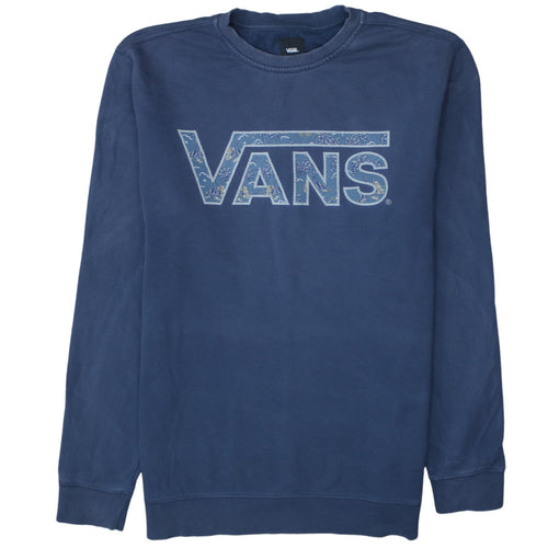 Vans Mens Blue Crew Neck Pullover Sweatshirt Size L Graphic Print