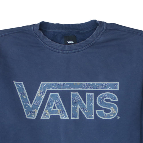 Vans Mens Blue Crew Neck Pullover Sweatshirt Size L Graphic Print